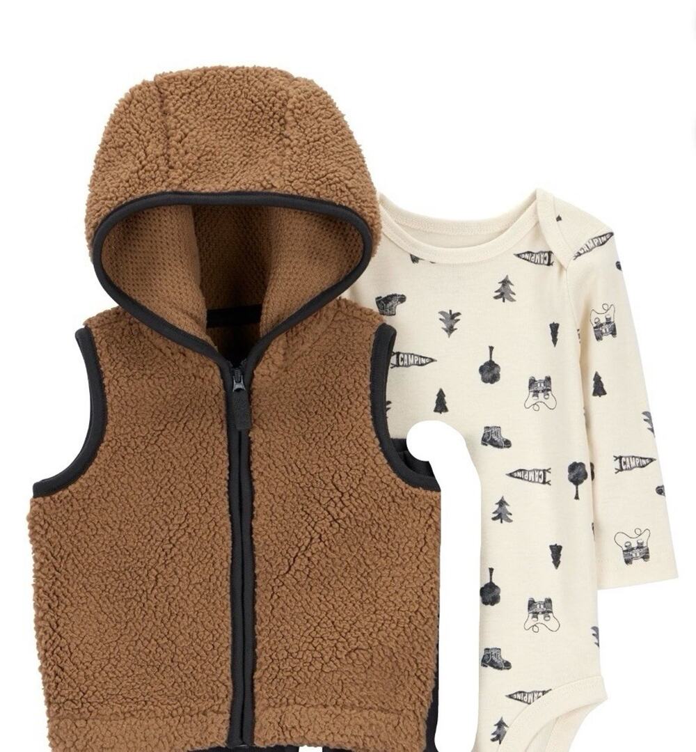 Carter’s Two-Piece Outfit. Sherpa Style Sleeveless Hoodie W/ Long Sleeve Bodysu